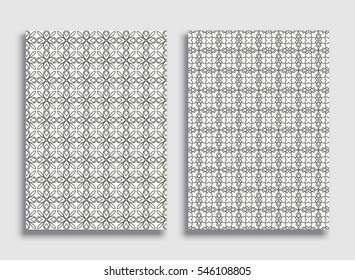 Abstract geometric line patterns, size A4. Monochrome ornamental lace pattern. Vector set of linear backgrounds for flyers, wallpapers, banners, business cards