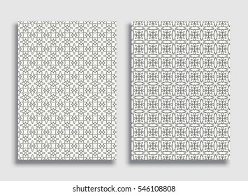 Abstract geometric line patterns, size A4. Monochrome ornamental lace pattern. Vector set of linear backgrounds for flyers, wallpapers, banners, business cards
