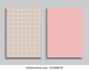 Abstract geometric line patterns, size A4. Colorful ornamental lace pattern. Vector set of linear backgrounds for flyers, wallpapers, banners, business cards