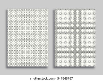 Abstract geometric line patterns, size A4. Monochrome ornamental lace pattern. Vector set of linear backgrounds for flyers, wallpapers, banners, business cards