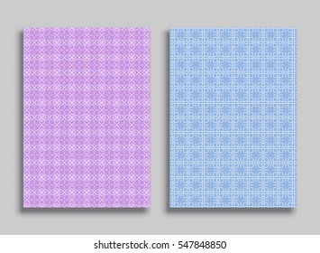 Abstract geometric line patterns, size A4. Colorful ornamental lace pattern. Vector set of linear backgrounds for flyers, wallpapers, banners, business cards