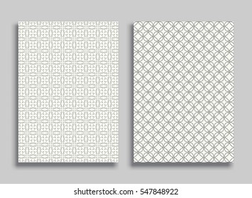 Abstract geometric line patterns, size A4. Monochrome ornamental lace pattern. Vector set of linear backgrounds for flyers, wallpapers, banners, business cards