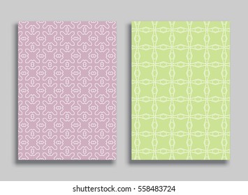 Abstract geometric line patterns, size A4. Monochrome colors, ornamental lace pattern. Vector set of linear backgrounds for flyers, wallpapers, banners, business cards