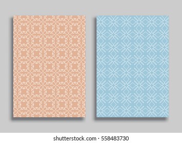 Abstract geometric line patterns, size A4. Monochrome colors, ornamental lace pattern. Vector set of linear backgrounds for flyers, wallpapers, banners, business cards