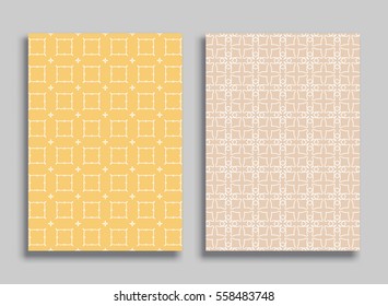 Abstract geometric line patterns, size A4. Monochrome colors, ornamental lace pattern. Vector set of linear backgrounds for flyers, wallpapers, banners, business cards