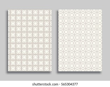 Abstract geometric line patterns, size A4. Monochrome ornamental lace pattern. Vector set of trendy linear backgrounds for flyers, wallpapers, banners, business cards