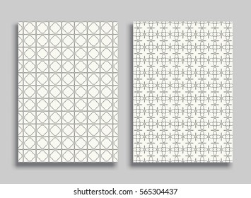 Abstract geometric line patterns, size A4. Monochrome ornamental lace pattern. Vector set of trendy linear backgrounds for flyers, wallpapers, banners, business cards