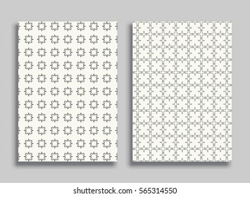 Abstract geometric line patterns, size A4. Monochrome ornamental lace pattern. Vector set of trendy linear backgrounds for flyers, wallpapers, banners, business cards