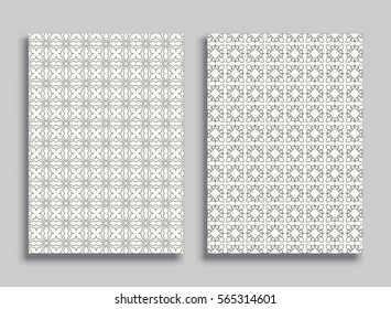 Abstract geometric line patterns, size A4. Monochrome ornamental lace pattern. Vector set of trendy linear backgrounds for flyers, wallpapers, banners, business cards