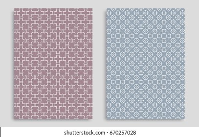 Abstract geometric line patterns, size A4. Monochrome ornamental lace pattern. Vector set of trendy linear backgrounds for flyers, wallpapers, banners, business cards.