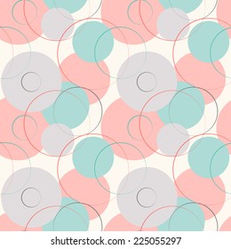 Abstract geometric line and round seamless pattern. Vector illustration for modern design. Blue, white, pink and grey color.