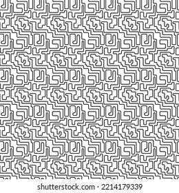 Abstract geometric line seamless pattern graphic stripes maze drawing background. Modern black and white design for textile, wallpaper, clothing, backdrop, tile, wrapping, fabric, art print. Vector