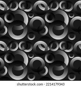 Abstract geometric line seamless pattern graphic stripes circle loop ring background. Modern black and white design for textile, wallpaper, clothing, backdrop, tile floor, wrapping, fabric. Vector
