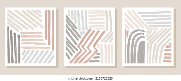 Abstract geometric, line shape poster set in modern style, geo elements for minimalist print.