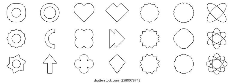 Abstract geometric line shapes collection. Set of different linear figures. Vector illustration isolated on white.