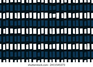 Abstract geometric line shapes pattern blue white background. Trendy color hand drawn grunge texture. Minimalist geometrical ornament vector graphic style allover textile rectangle fabric print block.