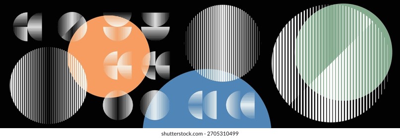 Abstract geometric line shapes set - modern deform semi circles and segmented circles for branding and layout design . Toolkit collection , for modular design projects. Vector pack.
