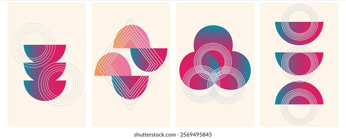 Abstract Geometric Linear background design collection. Bauhaus modern design, printable posters, banners, template concept design. Vector illustrations.