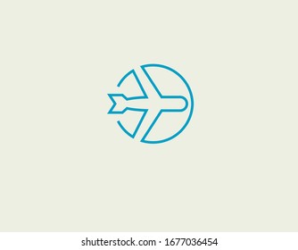 Abstract geometric linear cyan color logo airplane icon in a circle for your company