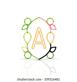Abstract geometric linear hipster floral icon, frame design, flat style. Vector logo design element.