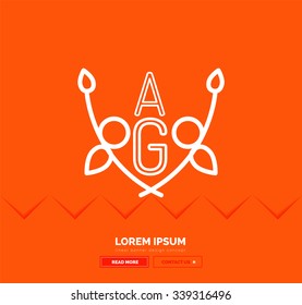 Abstract geometric linear hipster floral icon, frame design, flat style. Banner design element.