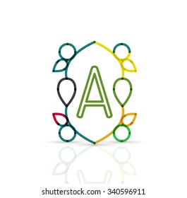 Abstract geometric linear hipster floral icon, frame design, flat style. Vector logo design element.