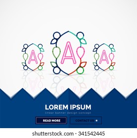 Abstract geometric linear hipster floral icon, frame design, flat style. Banner design element.