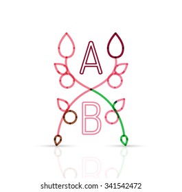 Abstract geometric linear hipster floral icon, frame design, flat style. Vector logo design element.