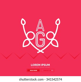 Abstract geometric linear hipster floral icon, frame design, flat style. Banner design element.