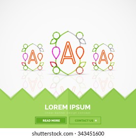 Abstract geometric linear hipster floral icon, frame design, flat style. Banner design element.