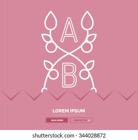 Abstract geometric linear hipster floral icon, frame design, flat style. Banner design element.