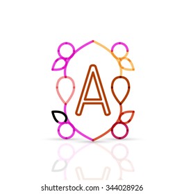 Abstract geometric linear hipster floral icon, frame design, flat style. Vector logo design element.