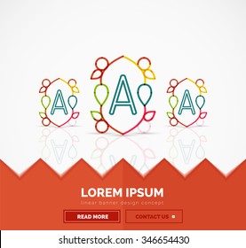 Abstract geometric linear hipster floral icon, frame design, flat style. Banner design element.