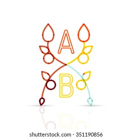 Abstract geometric linear hipster floral icon, frame design, flat style. Vector logo design element.