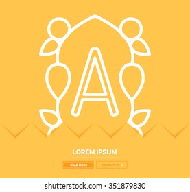 Abstract geometric linear hipster floral icon, frame design, flat style. Banner design element.