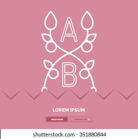 Abstract geometric linear hipster floral icon, frame design, flat style. Banner design element.
