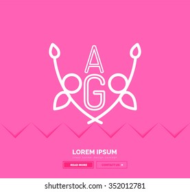 Abstract geometric linear hipster floral icon, frame design, flat style. Banner design element.