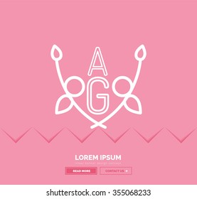 Abstract geometric linear hipster floral icon, frame design, flat style. Banner design element.