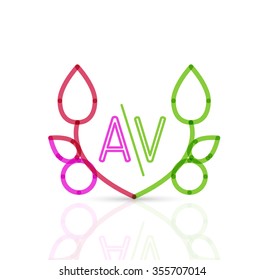 Abstract geometric linear hipster floral icon, frame design, flat style. Vector logo design element.