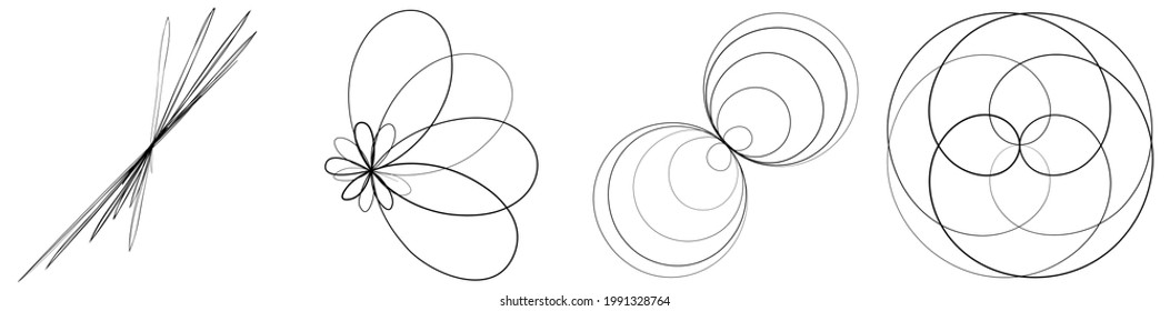 Abstract geometric lineart, lines design element. Curvy, ripple lines mandala, motif shape set. Tangled, knot effect lines