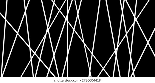 Fundo de linhas geométricas abstratas. Resumo preto aleatório caótico linhas brancas com muitos quadrados e triângulos forma de fundo.