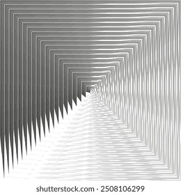 Abstract geometric lines. Converging rectangular pattern. Black and white contrast. Dynamic optical effect.