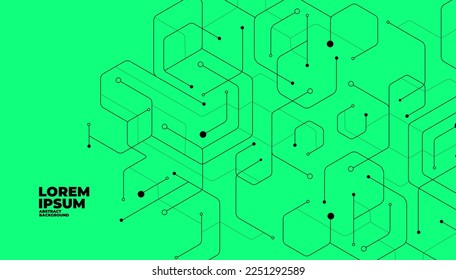 Abstract geometric lines and dots connection on green background vector illustration.