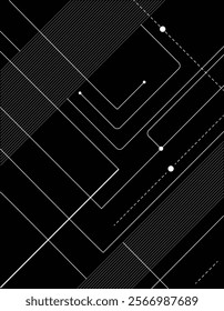 Abstract Geometric Lines and Dots on Black Background