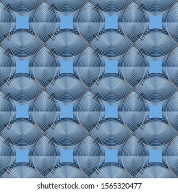 Abstract geometric lines flowers vector seamless pattern. Surface textured flowers background. Ornamental blue repeat backdrop. Ornate design. Endless texture. For fabric, prints, wallpapers, tiles.