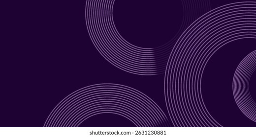 Abstrakte geometrische Linien leuchten auf dunklem Hintergrund. Moderne glänzende Kreislinien Muster, violette Kreislinien, Vektorgrafik.