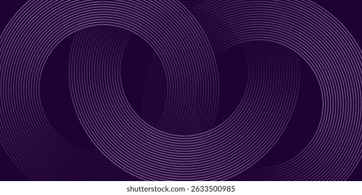 Abstract geometric lines glowing on dark background. Modern shiny circle lines pattern, purple circle lines, vector illustration.