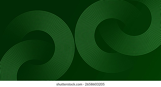 Abstract geometric lines glowing on a dark background. Elegant, sparkling green circular line pattern. Modern, futuristic graphics. Suitable for posters, banners, brochures, modern art, dark green  