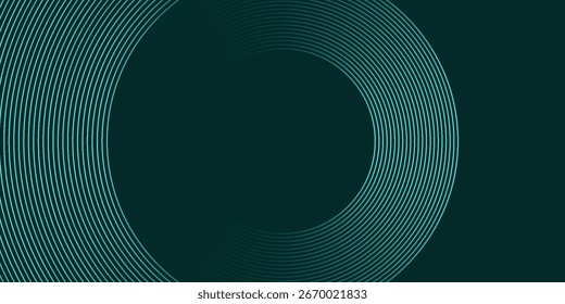 Linhas geométricas abstratas que brilham sobre um fundo verde-escuro. Conceito de tecnologia futurista com modernas linhas circulares verdes cintilantes.
