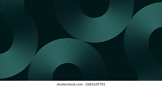 Líneas geométricas Abstractas que brillan sobre un fondo verde oscuro. Concepto de tecnología futurista con líneas circulares verdes brillantes modernas.